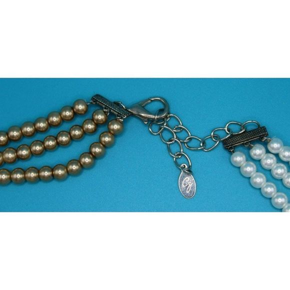 Vintage Crystal‎ & Glass Beaded Collar Necklace Layered Multi Strand Silver Tone - Picture 4 of 5